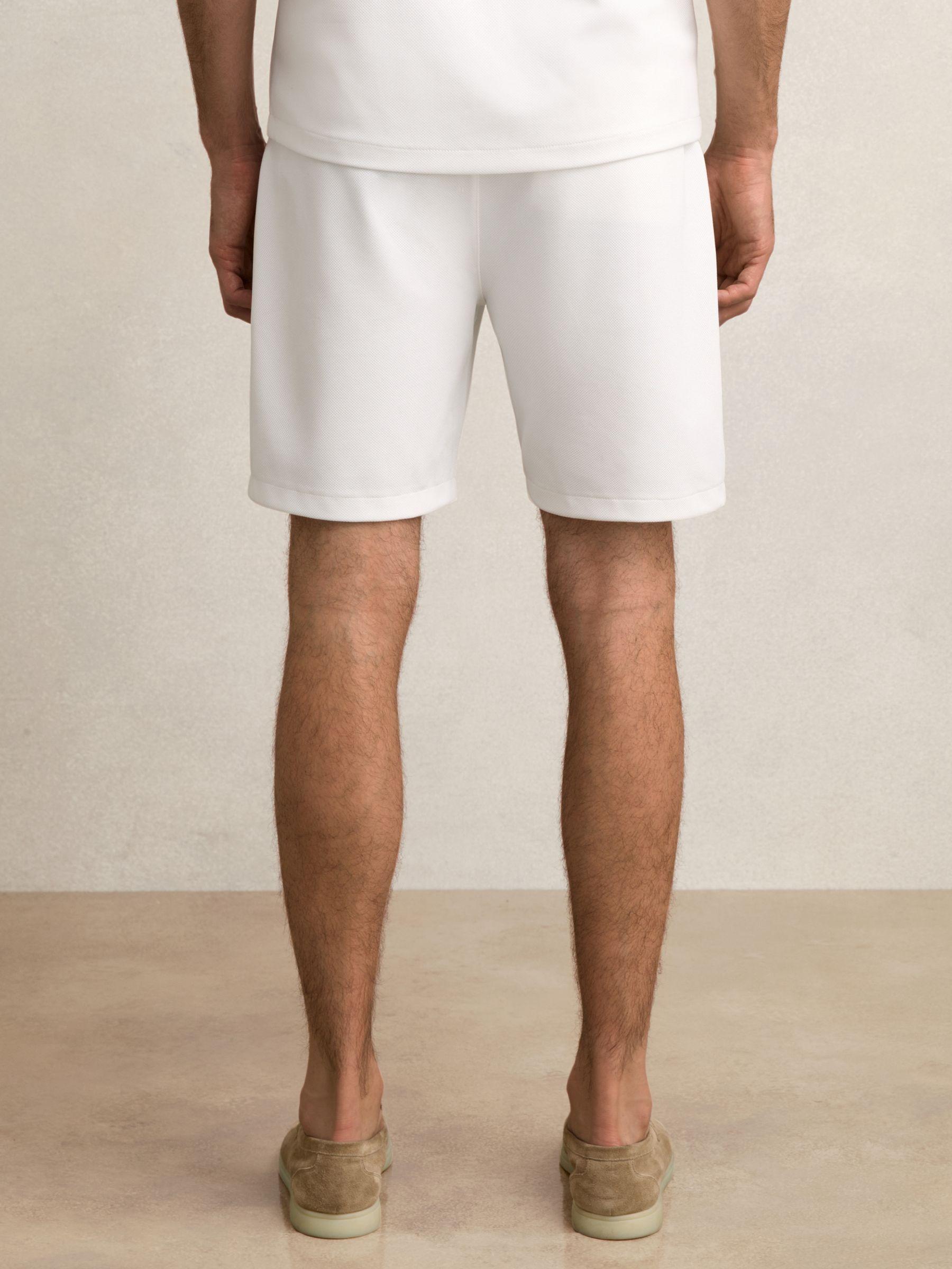 Textured Drawstring Shorts in White Product Image