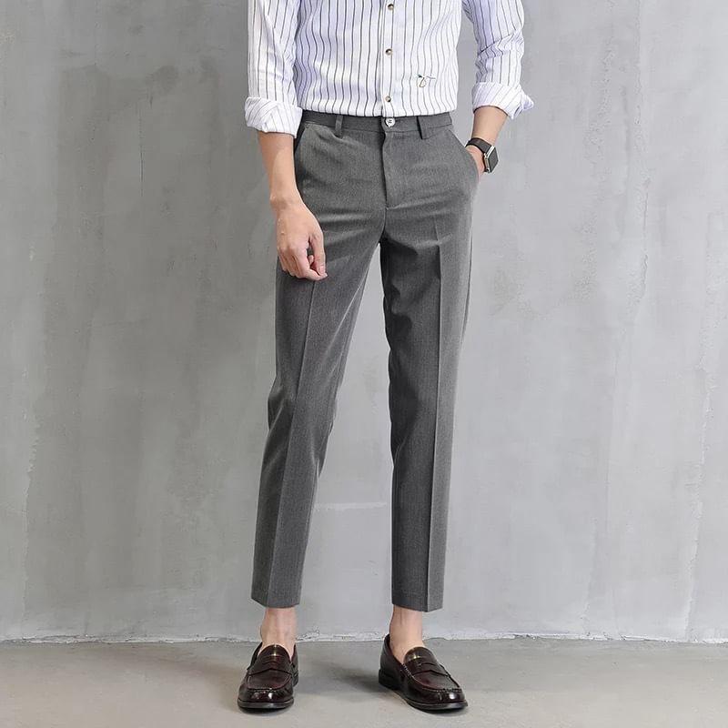 Mid Rise Plain Cropped Tapered Dress Pants Product Image