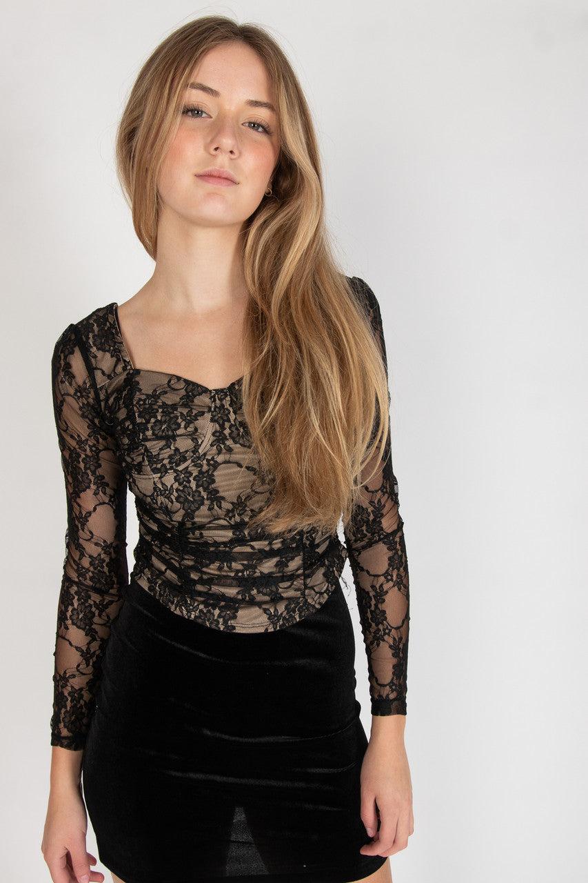 Lace Bustier Long Sleeve Top Product Image