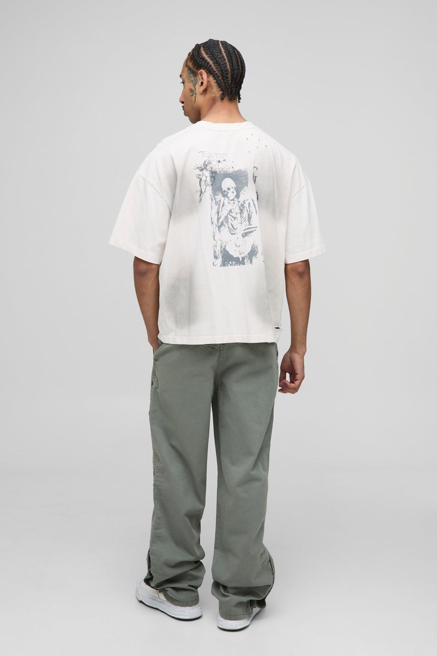 Relaxed Fit Overdyed Twill Popper Hem Trousers | boohooMAN USA Product Image