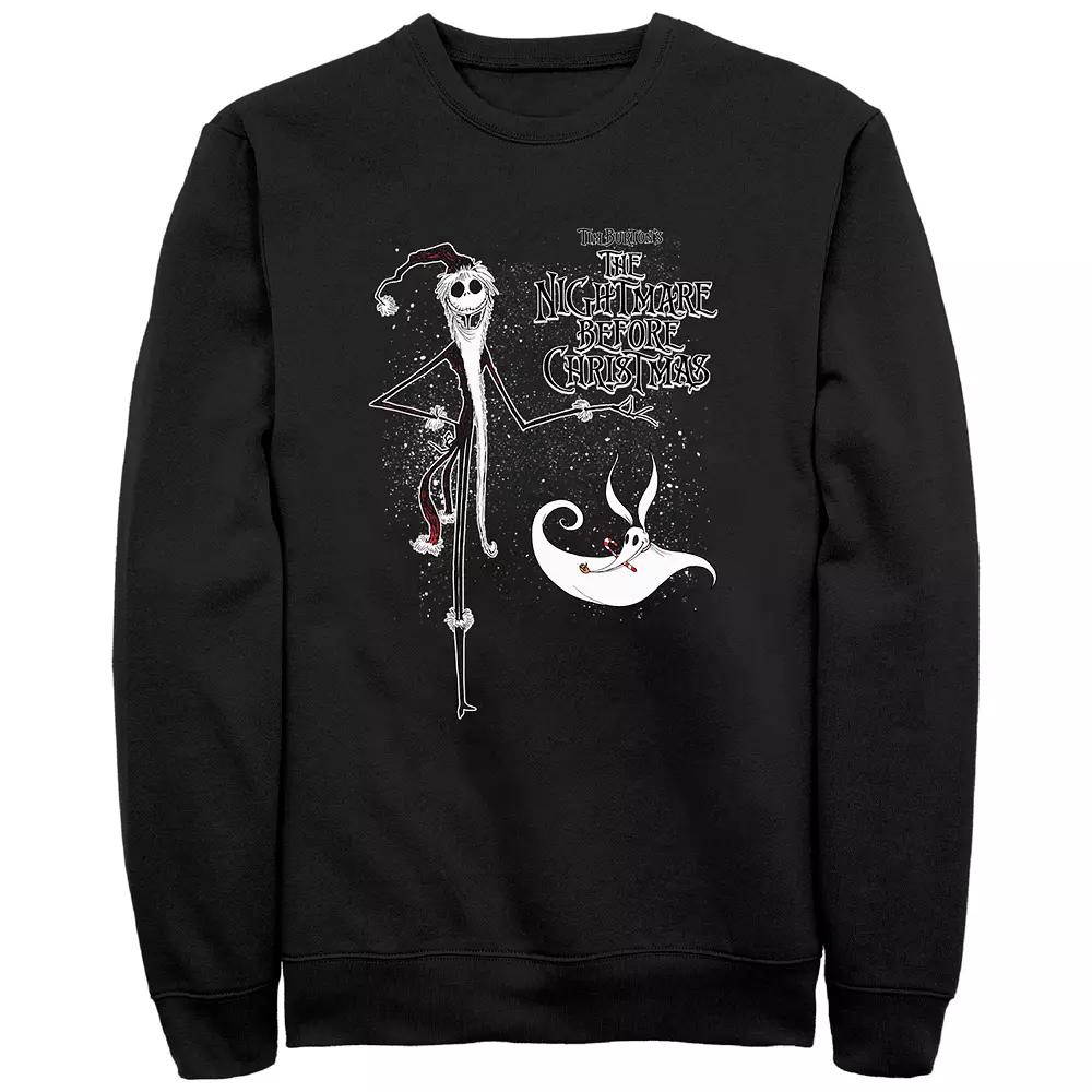 Men's Nightmare Before Christmas Snowy Santa Jack Skellington And Zero Sweatshirt,  Product Image