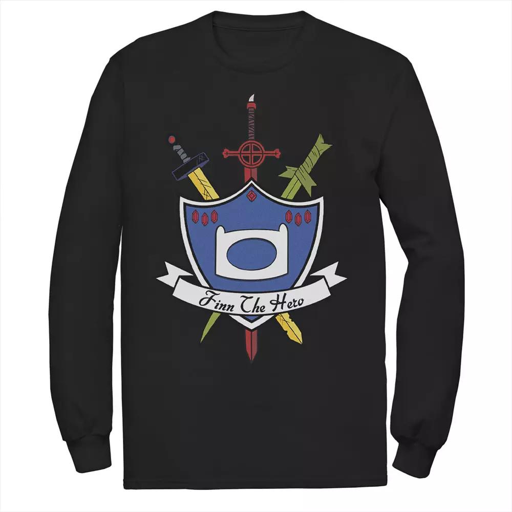 Men's Adventure Time Finn The Hero Sword And Shield Banner Long Sleeve Tee,  Product Image