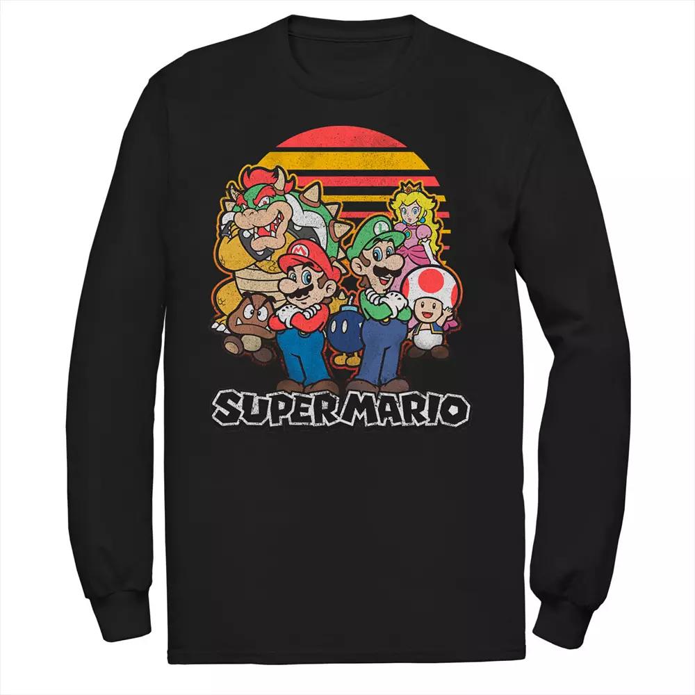 Men's Super Mario Retro Sunset Group Shot Long Sleeve Tee,  Product Image