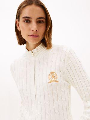 Crest Logo Cable Knit Zip Cardigan Product Image
