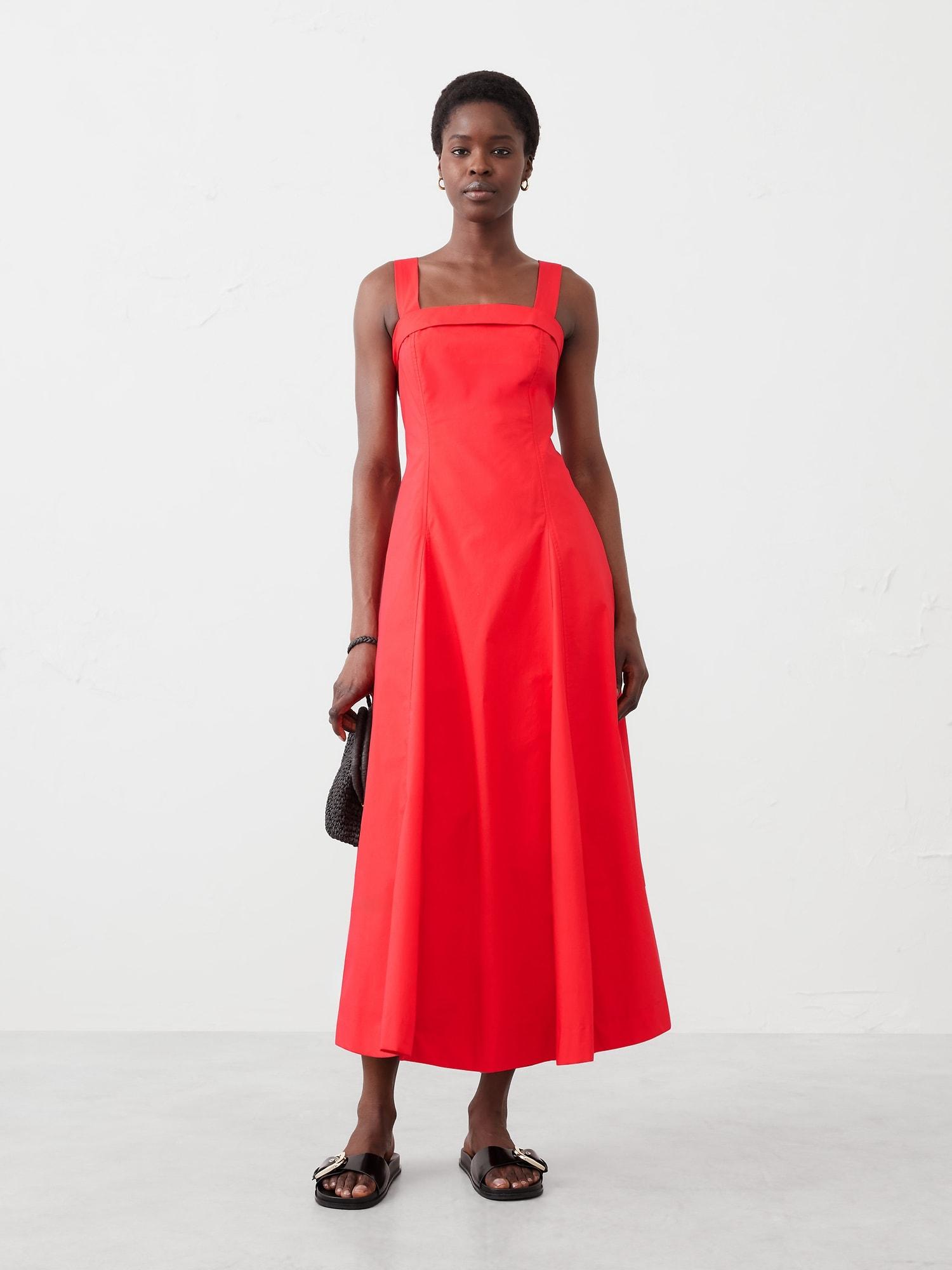 Poplin Cross-Back Midi Dress Product Image