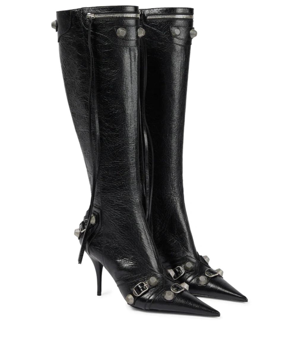 BALENCIAGA Brushed Leather Cagole Boots With Studs And Zips 10cm In Black Product Image