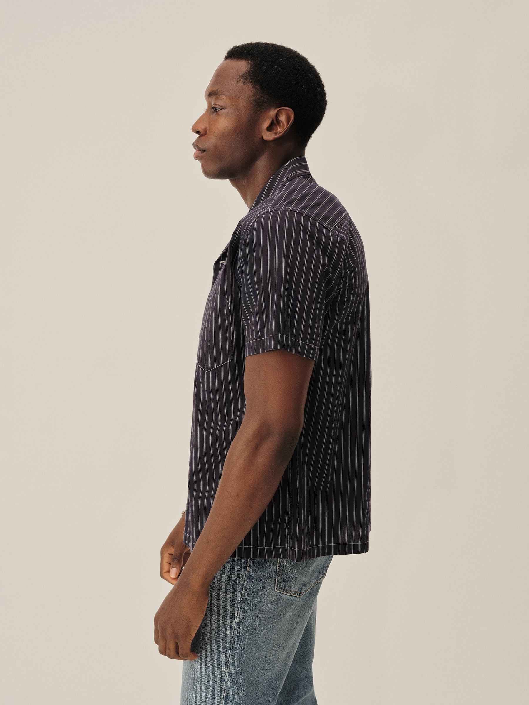 Navy/Natural Road Stripe Wornwell One Pocket Shirt Product Image