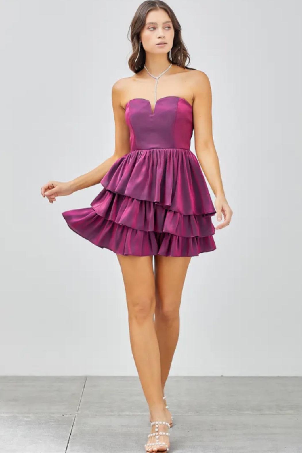 Open Shoulder Ruffle Mini Dress Product Image