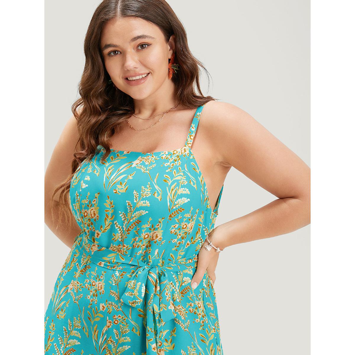 Plus Size Arctic Bandana Print Belt Pocket Spaghetti Strap Jumpsuit Women Vacation Sleeveless Spaghetti Strap Dailywear Loose Jumpsuits BloomChic 14-16/1X Product Image