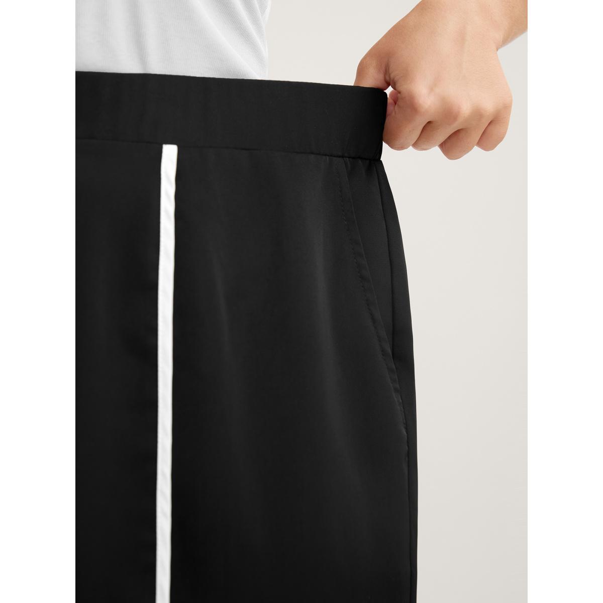 Plus Size Color Contrast Split Wide-Leg Pants Women Black At the Office Wide Leg Mid Rise Work Pants BloomChic 12/L Product Image