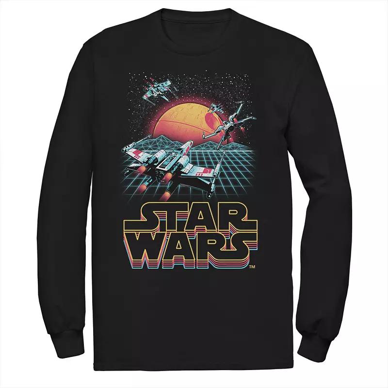 Men's Star Wars Retro X-Wing Grid Poster Long Sleeve Graphic Tee,  Product Image