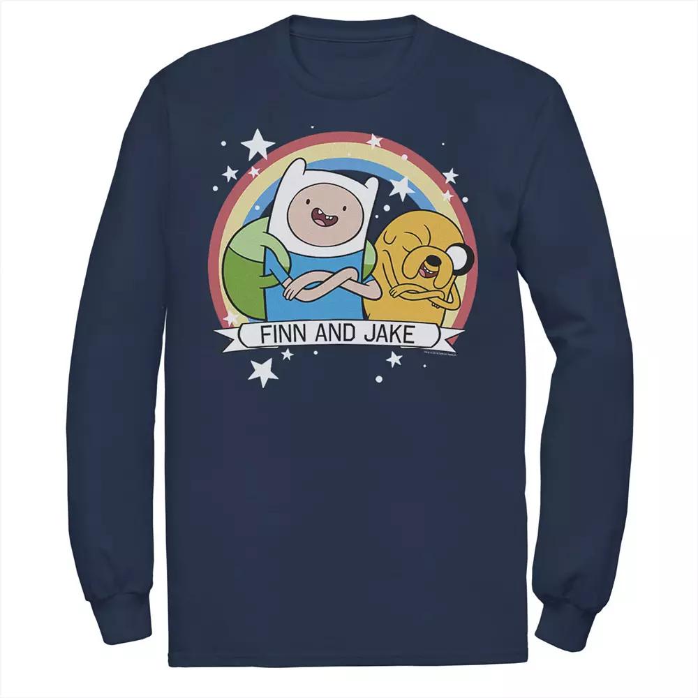 Men's Cartoon Network Adventure Time Finn & Jake Rainbow Banner Long Sleeve Tee,  Product Image