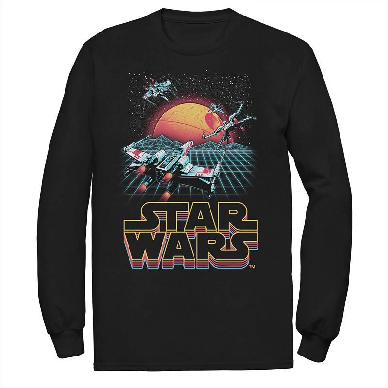 Men's Star Wars Retro X-Wing Grid Poster Long Sleeve Graphic Tee,  Product Image