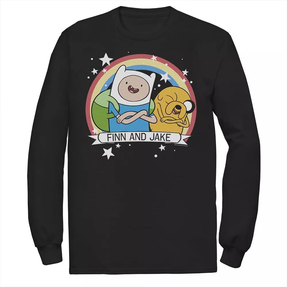 Men's Cartoon Network Adventure Time Finn & Jake Rainbow Banner Long Sleeve Tee, Size: Large, Black Product Image