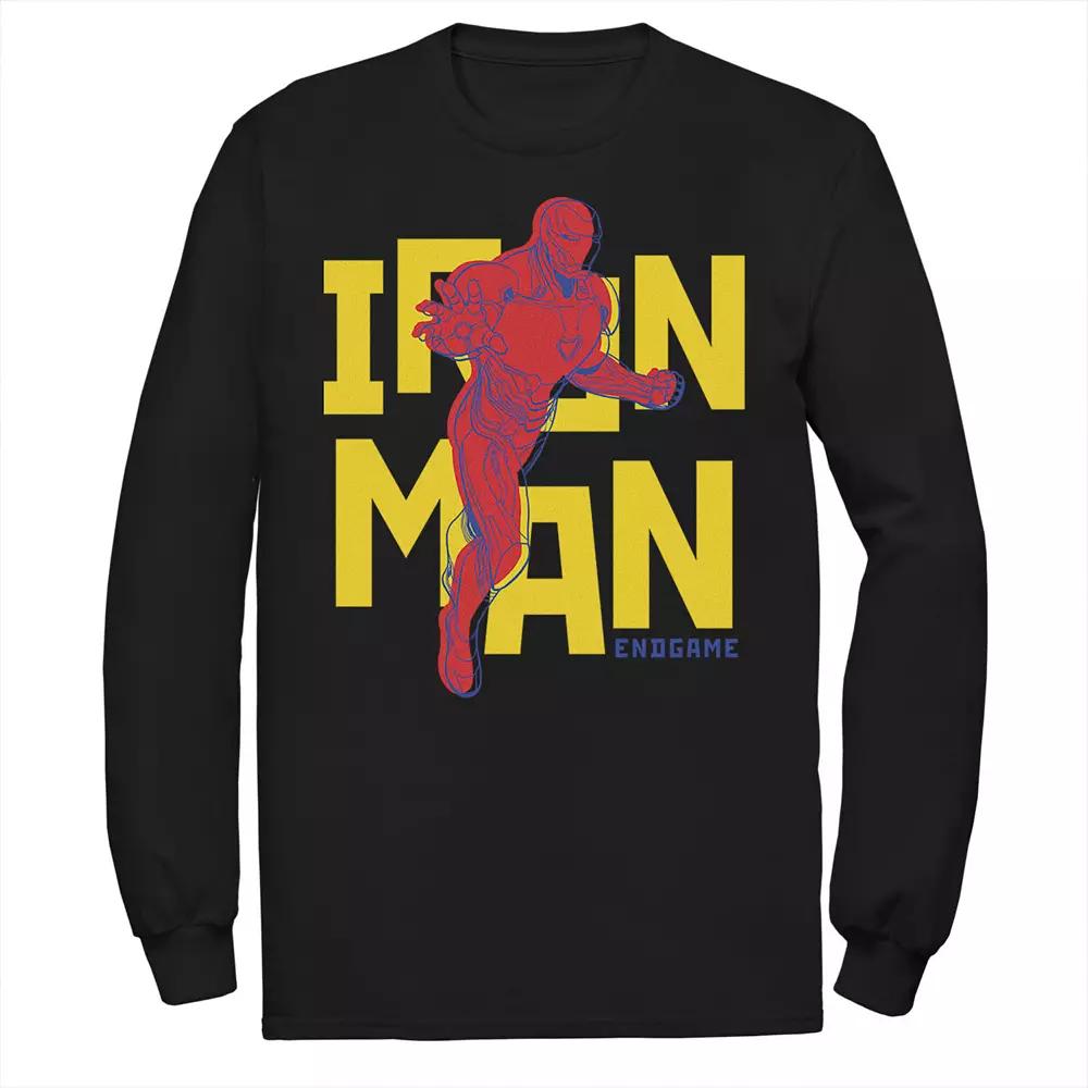 Men's Marvel Iron Man Pop Style Portrait Logo Long Sleeve Graphic Tee, Size: Small, Black Product Image