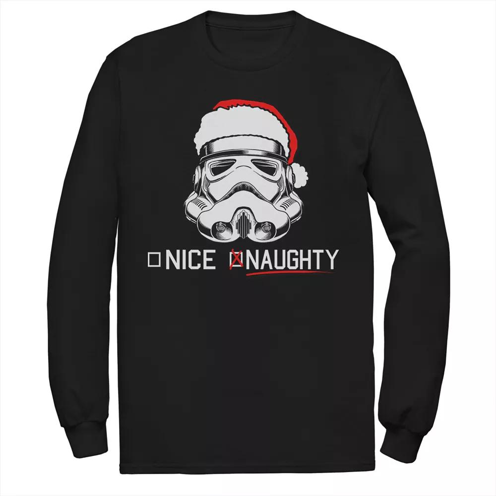 Men's Star Wars Stormtrooper Helmet Naughty Nice Long Sleeve Tee, Size: Medium, Black Product Image