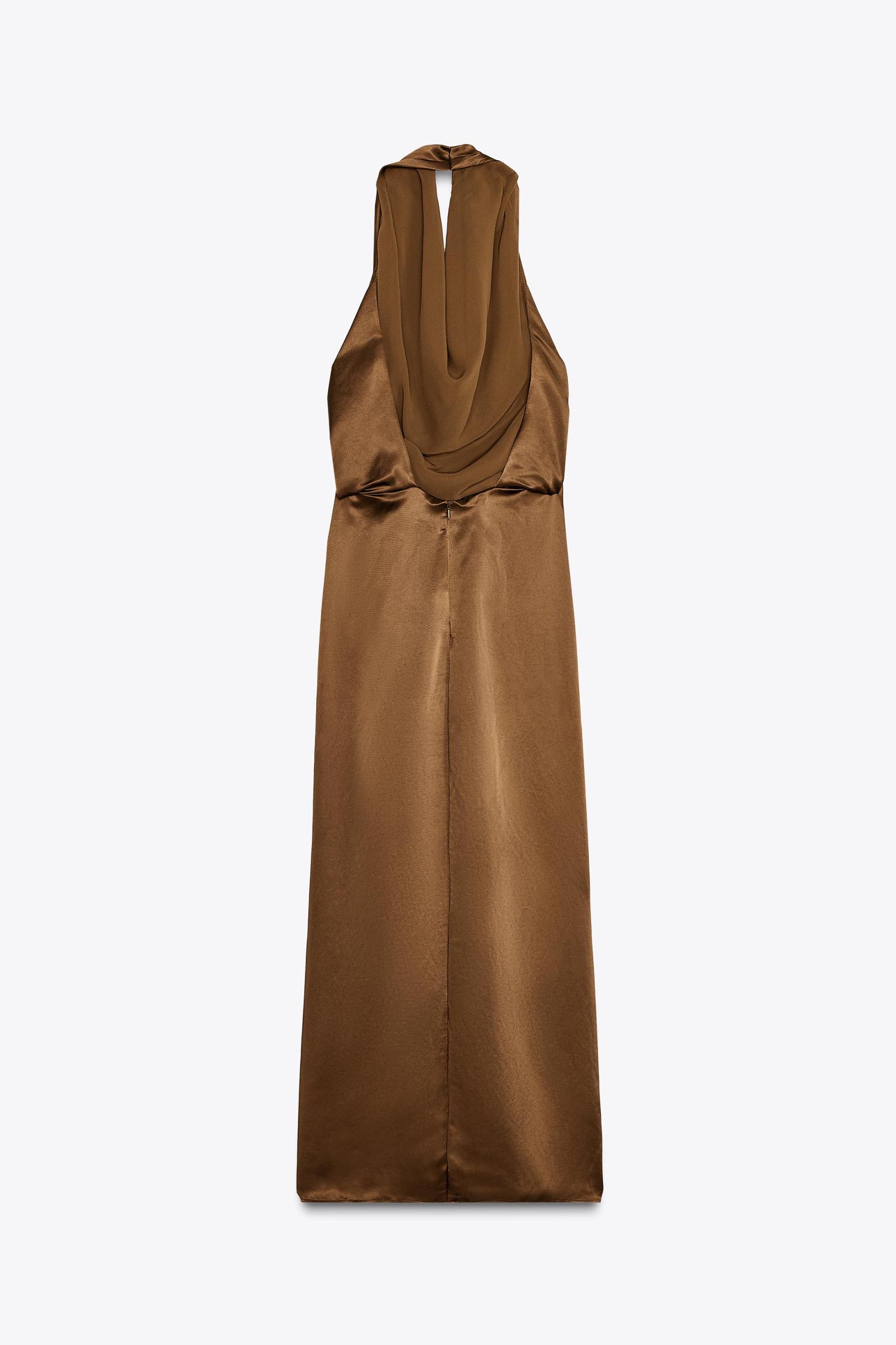SATIN EFFECT HALTER MIDI DRESS Product Image
