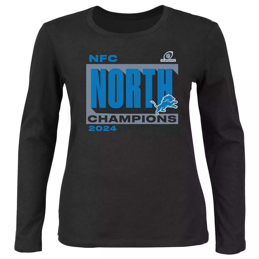 Women's Fanatics Black Detroit Lions 2024 NFC North Division Champions Plus Size Long Sleeve Scoop Neck T-Shirt, Size: 2XL Product Image