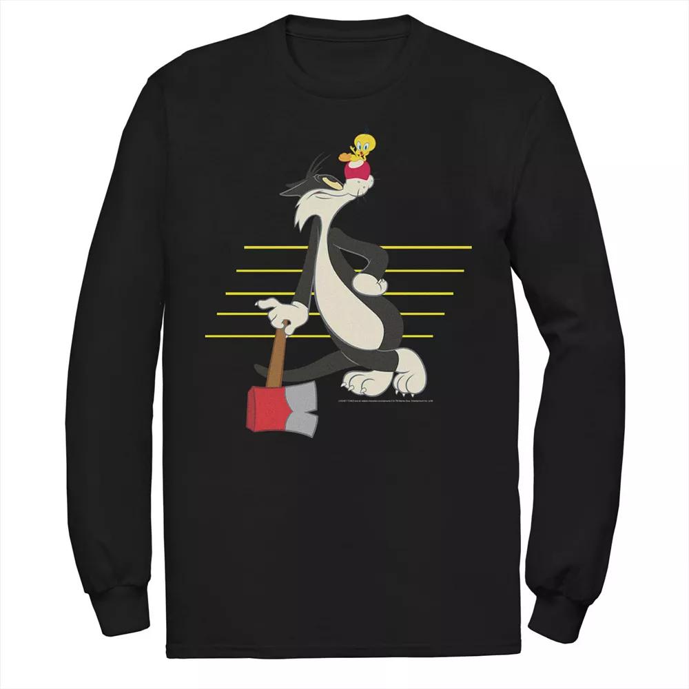 Men's Looney Tunes Sylvester & Tweety Lined Portrait Long Sleeve Tee,  Product Image