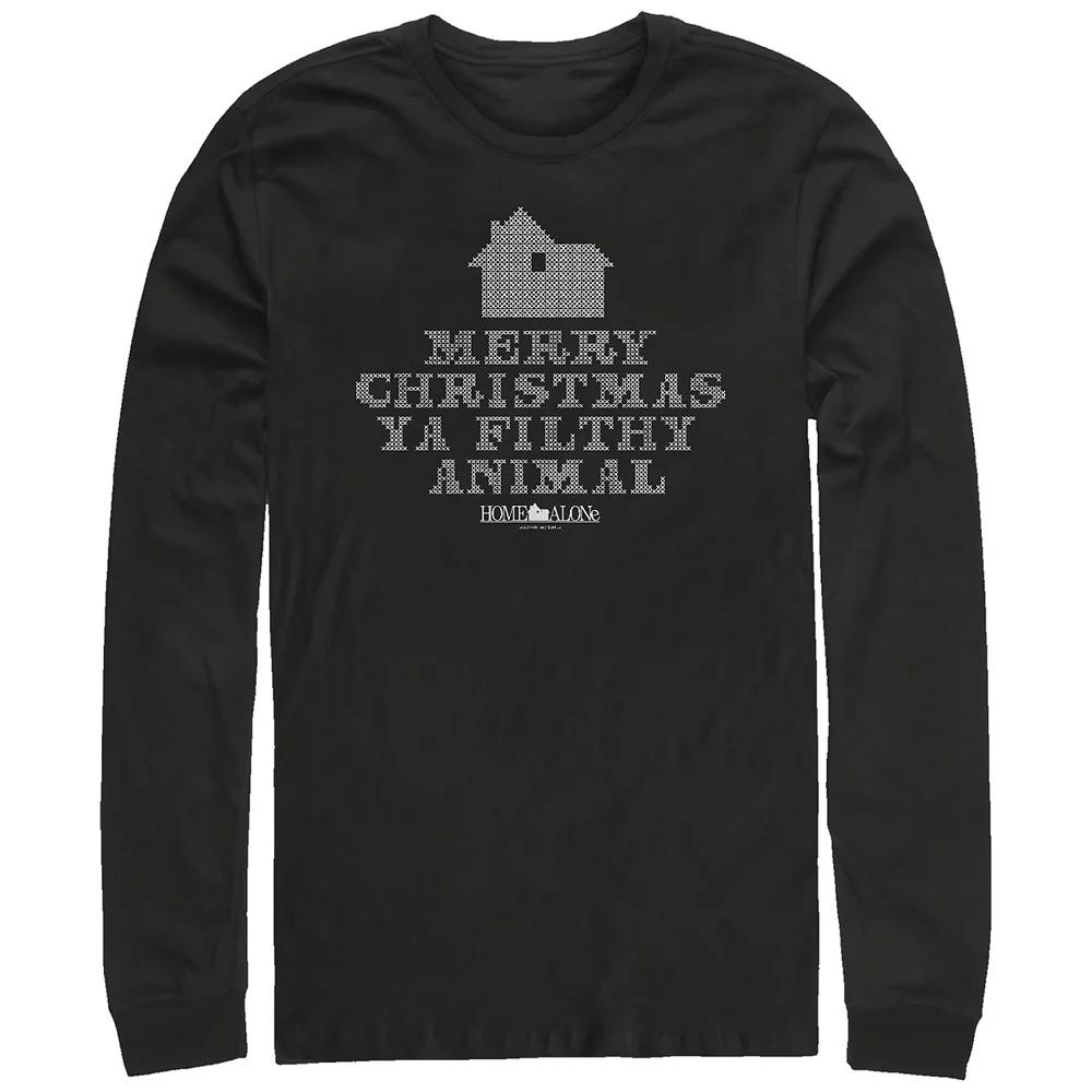 Big & Tall Home Alone Merry Christmas Ya Filthy Animal Cross Stitch Long Sleeve Graphic Tee, Men's,  Product Image