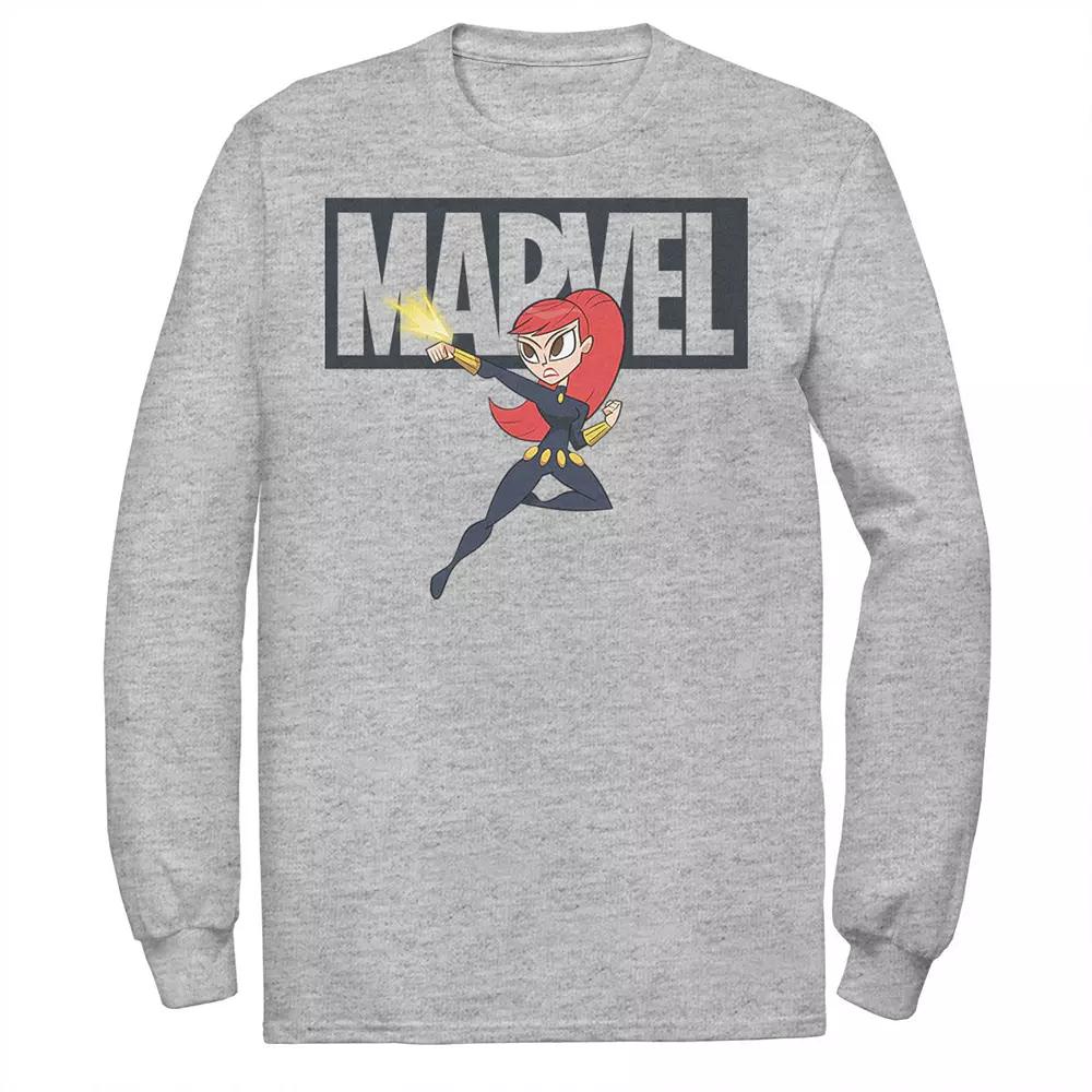 Men's Marvel Black Widow Chibi Action Pose Logo Outline Tee,  Product Image