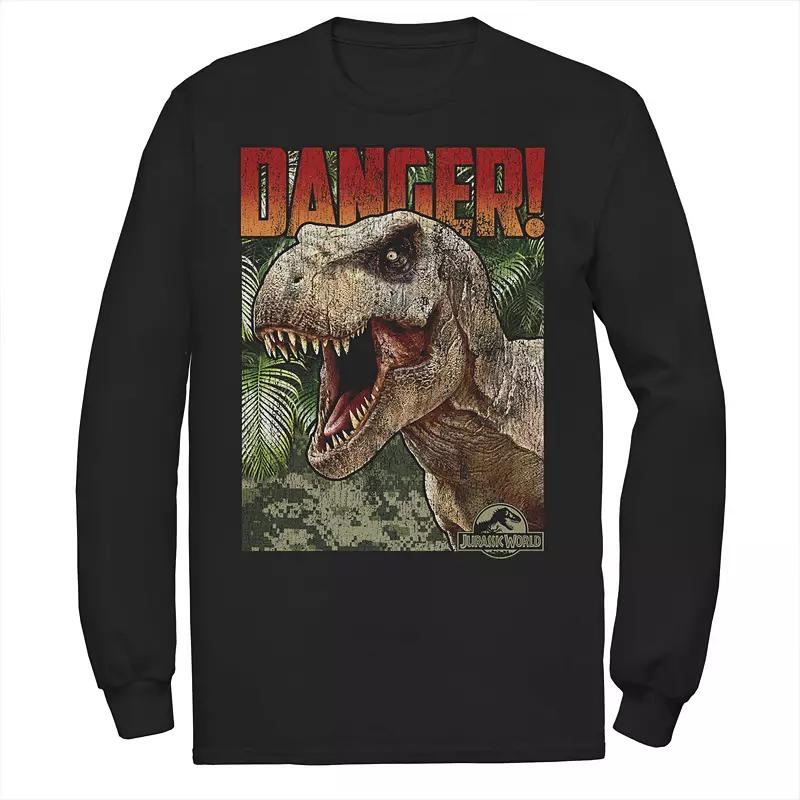 Men's Jurassic World Danger T-Rex Retro Poster Long Sleeve Graphic Tee,  Product Image