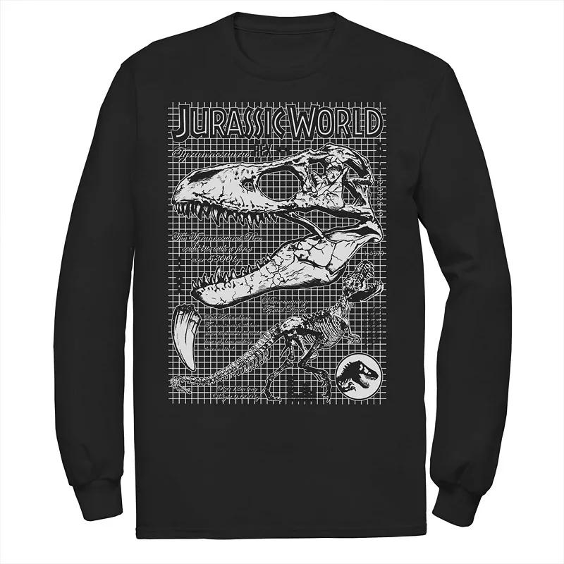 Men's Jurassic World Two T-Rex Bones Schematic Long Sleeve Graphic Tee,  Product Image