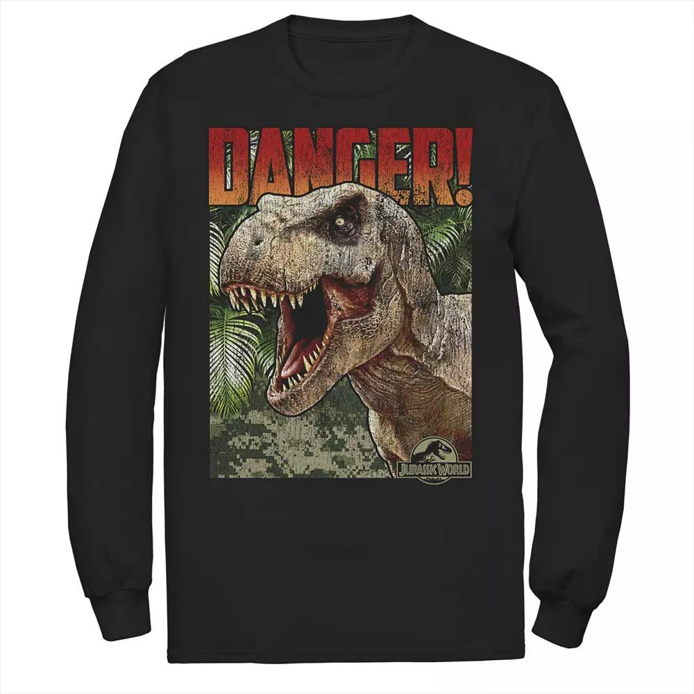 Men's Jurassic World Danger T-Rex Retro Poster Long Sleeve Graphic Tee,  Product Image