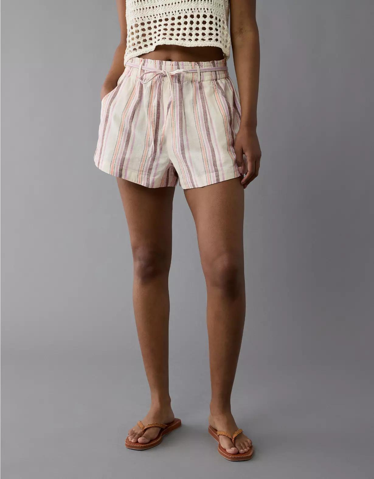AE Sunchaser Knit High-Waisted Linen-Blend Striped Short Product Image
