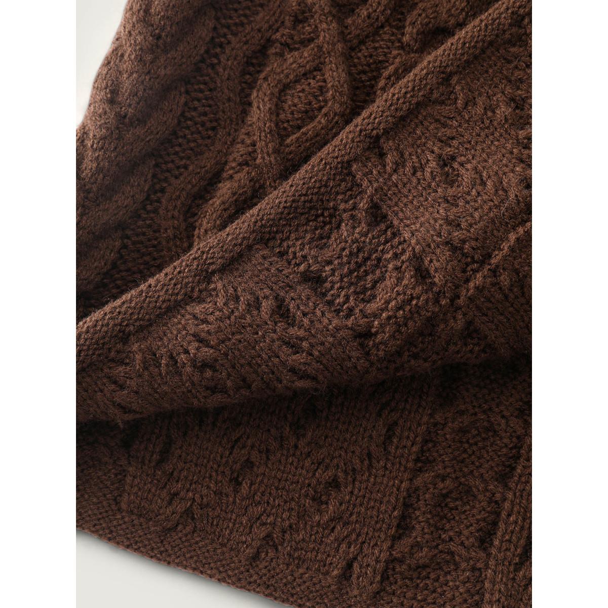 Plus Size Cableknit Textured Button Pocket Knit Cardigan Browncoffeecolor Women Leisure Loose Long Sleeve Casual Cardigans BloomChic 18-20/2X Product Image