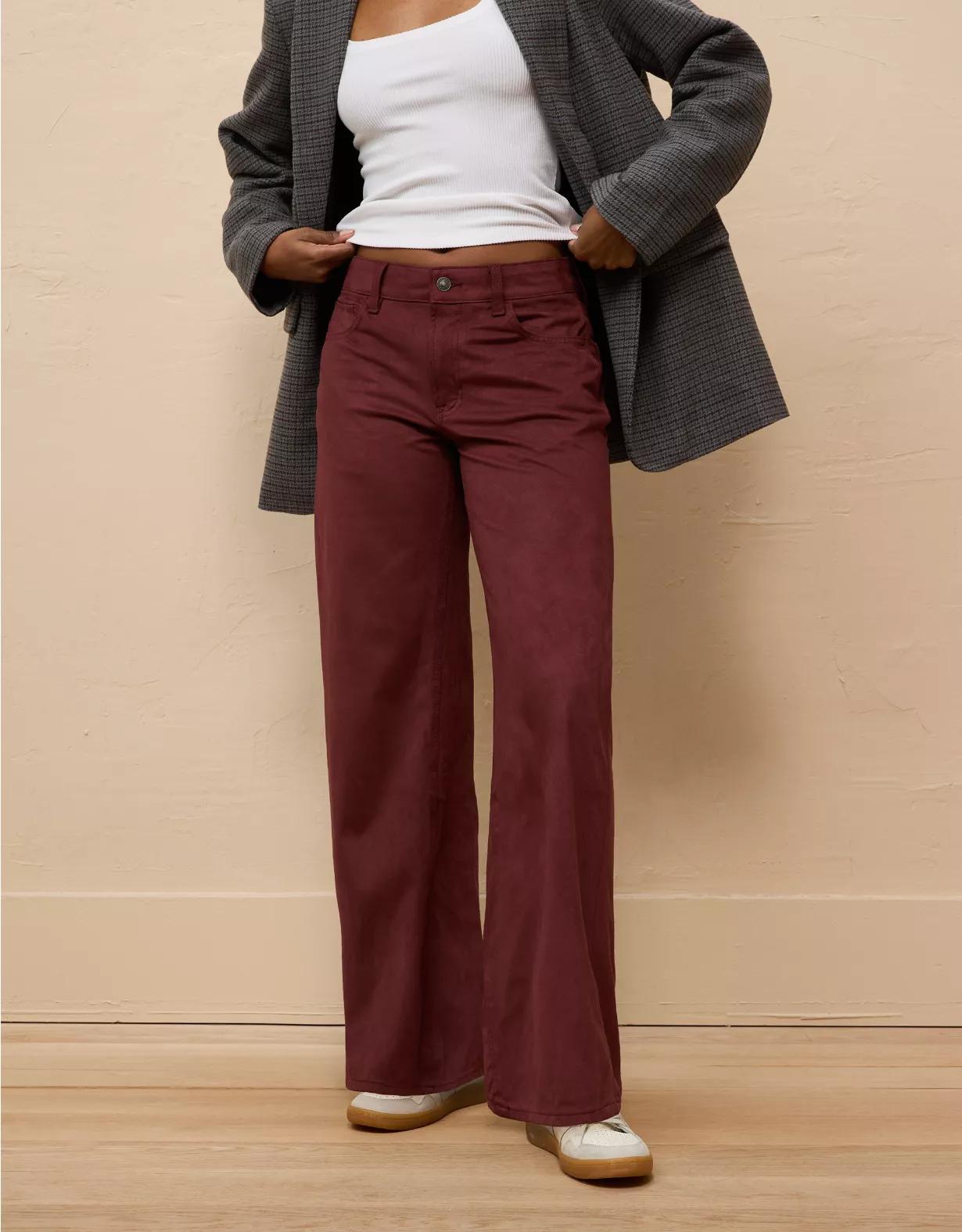AE Dreamy Drape Sueded High-Waisted Baggy Wide-Leg Pant Product Image