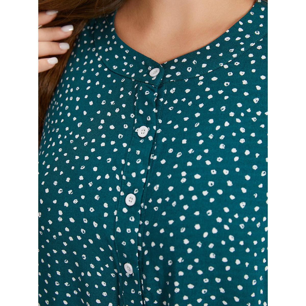 Plus Size Polka Dot Button Down Patchwork Tank Top Women Cyan Elegant Button Round Neck Dailywear Tank Tops Camis BloomChic 26/4X Product Image