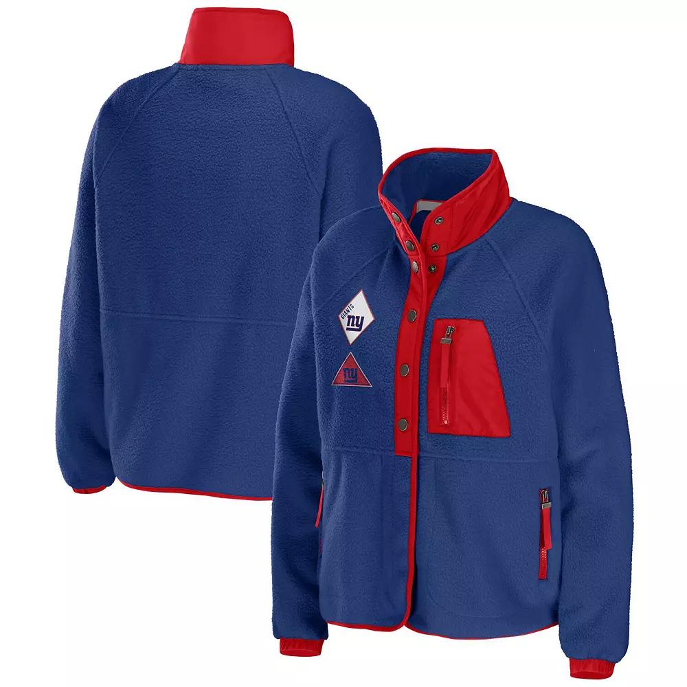 Women's WEAR by Erin Andrews Royal New York Giants Polar Fleece Raglan Full-Snap Jacket,  Product Image