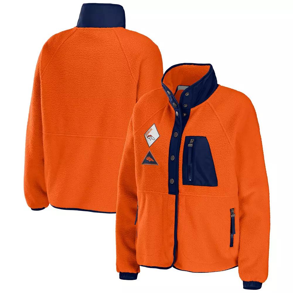 Women's WEAR by Erin Andrews Orange Denver Broncos Polar Fleece Raglan Full-Snap Jacket, Size: 2XL Product Image