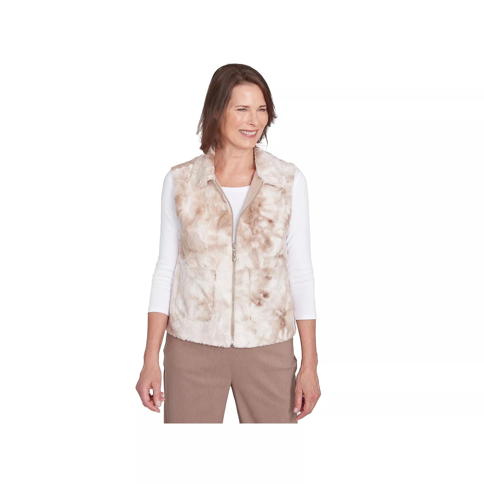 Women's Alfred Dunner Faux Fur Beige Vest, Size: Medium, Fawn Product Image