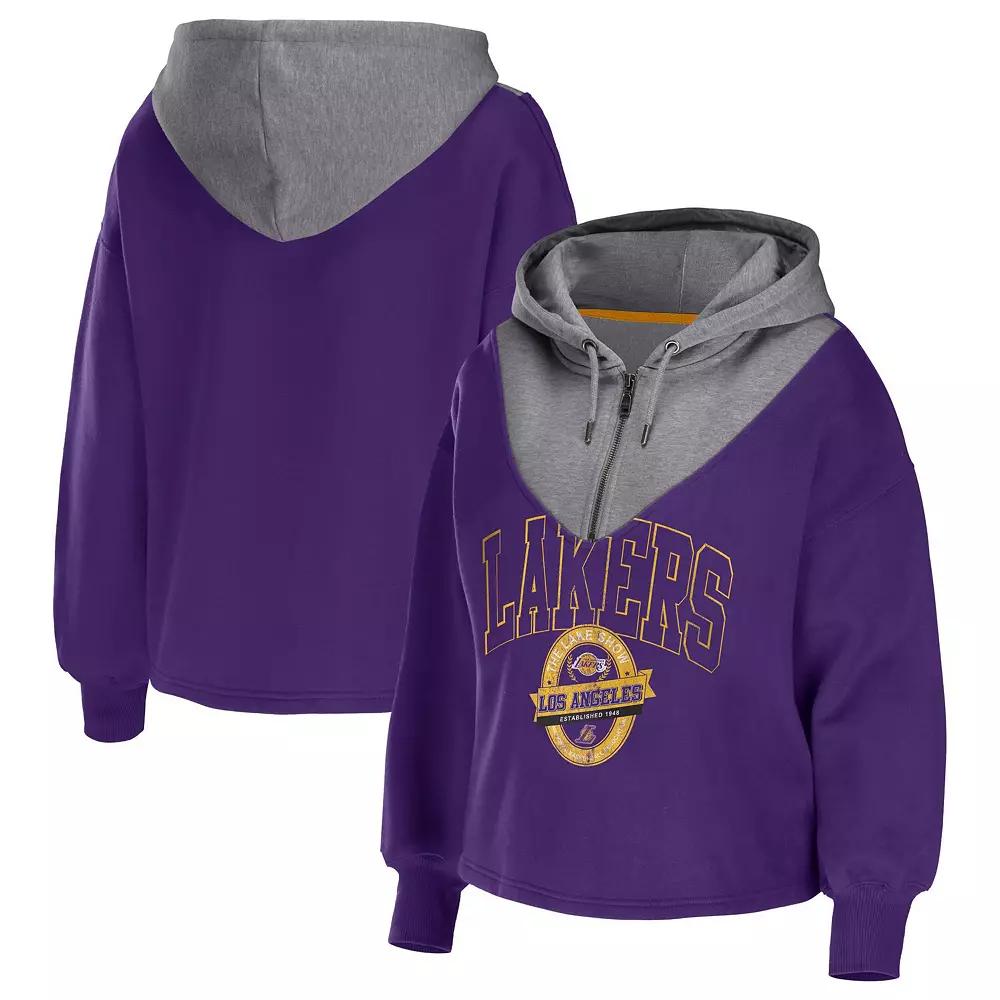 Women's WEAR by Erin Andrews Purple Los Angeles Lakers Pieced Quarter-Zip Hoodie Jacket,  Product Image