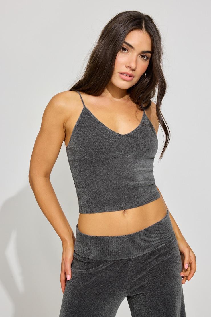 Chenille Tiny Strap V-Neck Cami Top Product Image