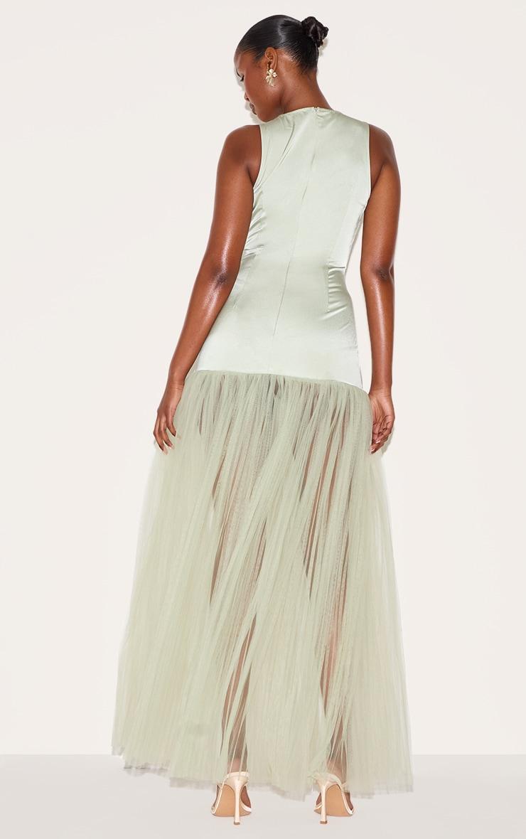  Sage Green Scoop Neck Drop Waist Maxi Dress Product Image