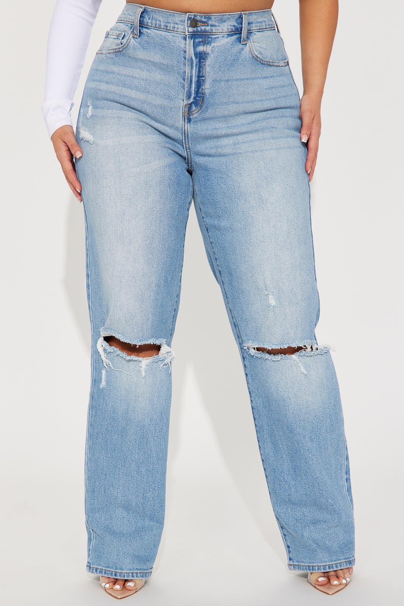 Tall As You Please Ripped Straight Leg Jeans - Light Blue Wash Product Image