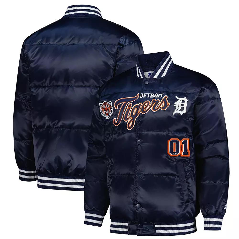 Men's Starter Navy Detroit Tigers Full-Snap Satin Jacket,  Product Image