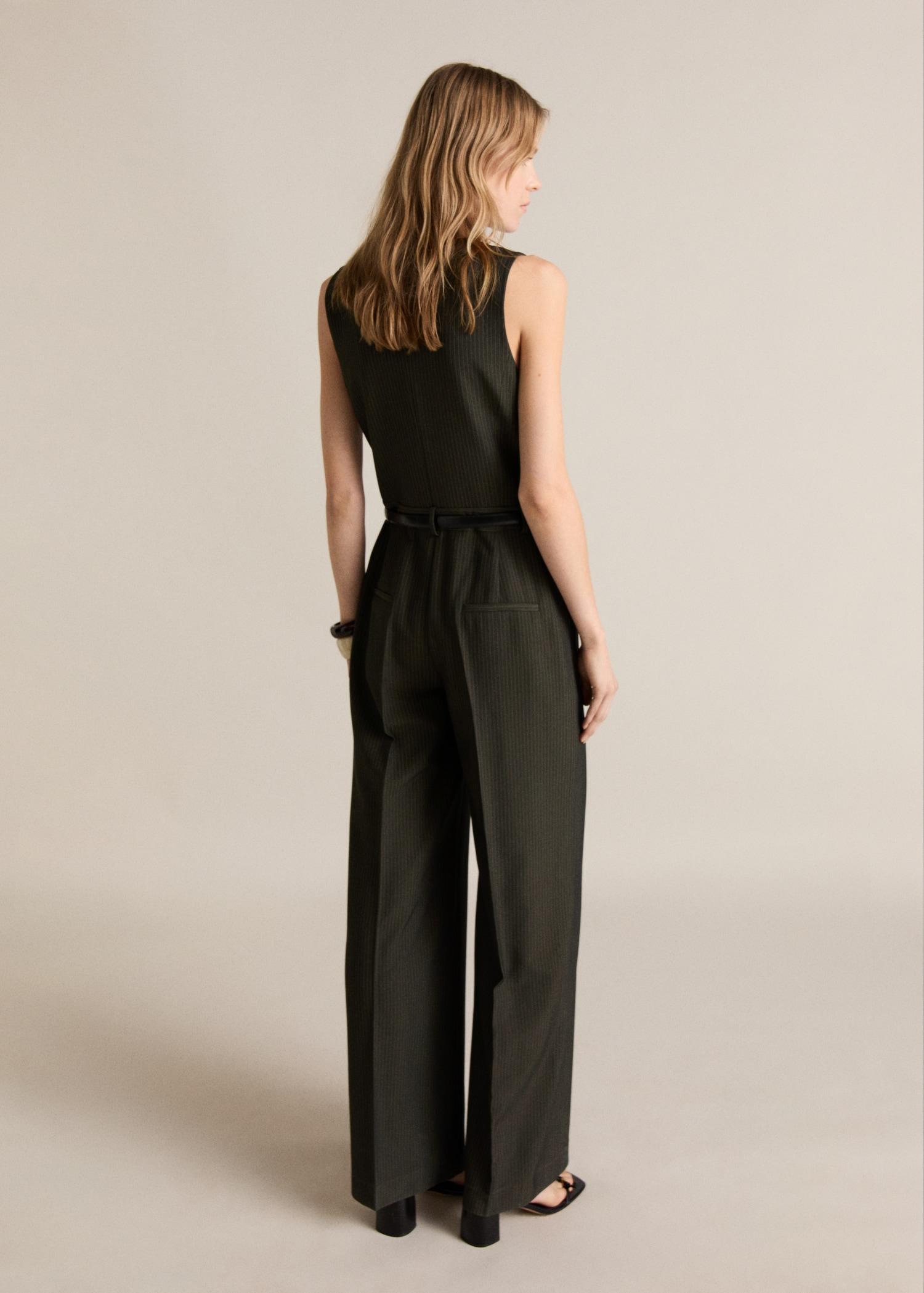 Pinstripe jumpsuit with belt - Women | MANGO USA Product Image