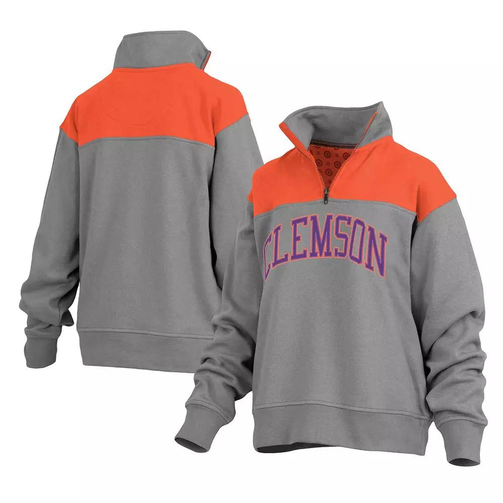 Women's Pressbox Gray Clemson Tigers Avon Fleece Quarter-Zip Jacket, Size: 2XL, Grey Product Image