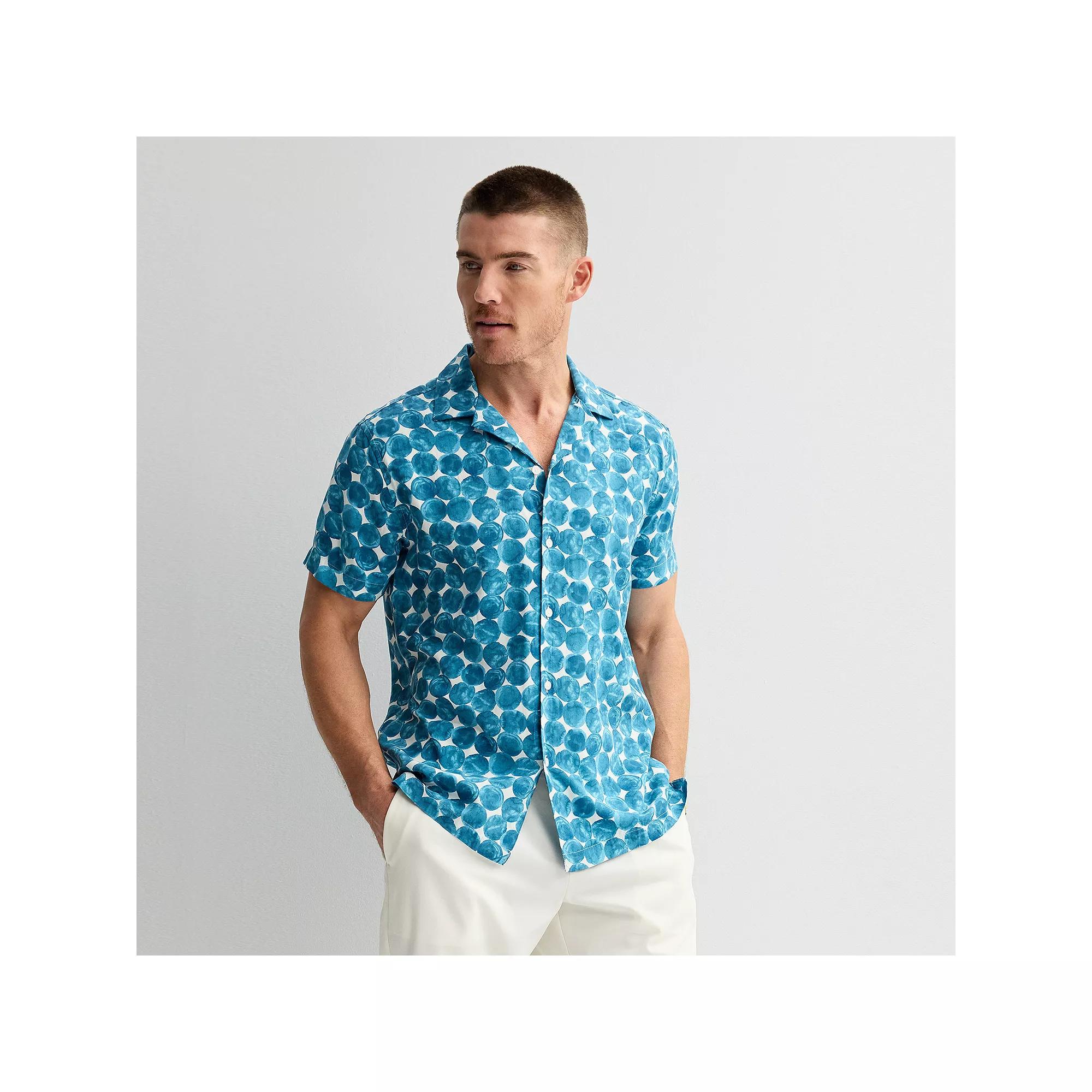 Men's Apt. 9 Short Sleeve Rayon Camp Collar Shirt, Size: Large, Blue Dot Print Product Image