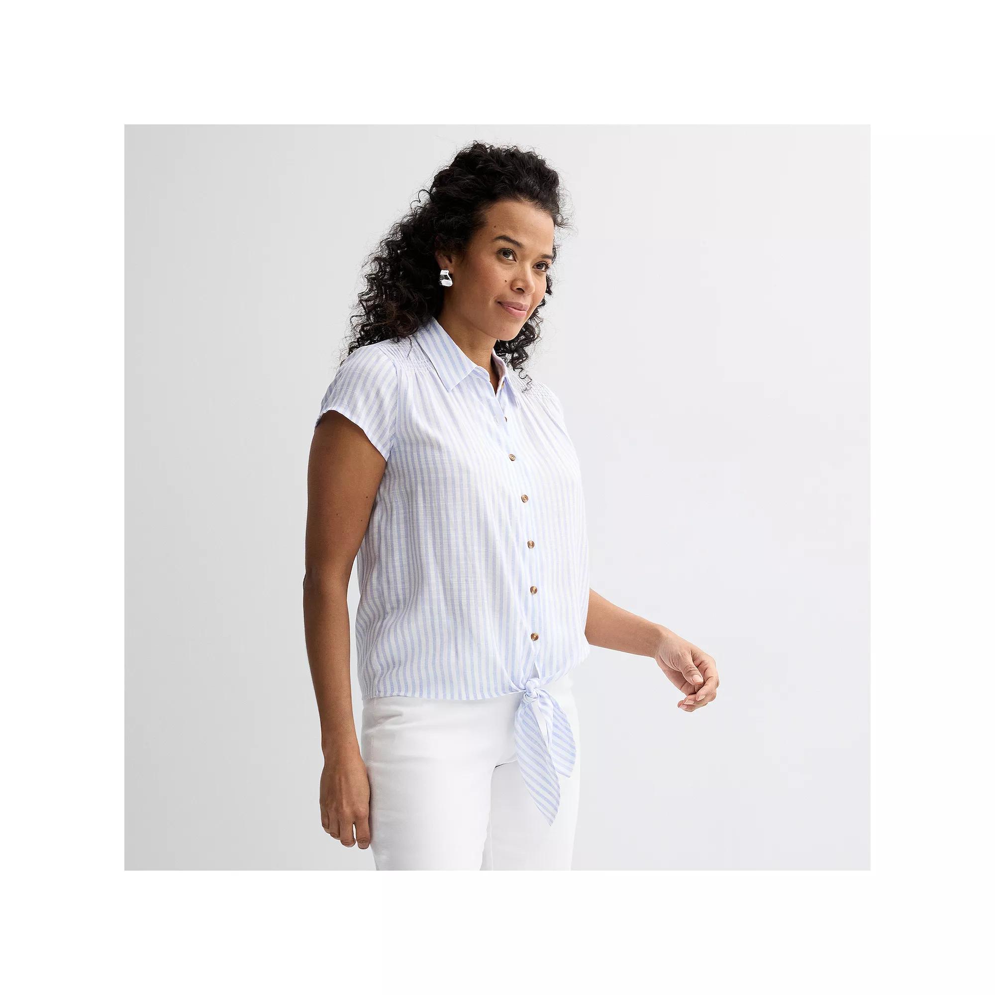 Petite Croft & Barrow® Tie Front Top, Women's, Size: XL Petite, Blue White Stripe Product Image