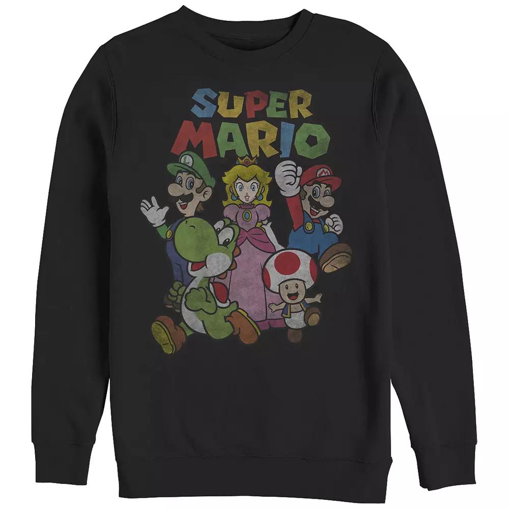 Men's Super Mario Distressed Group Photo Fleece Sweatshirt,  Product Image