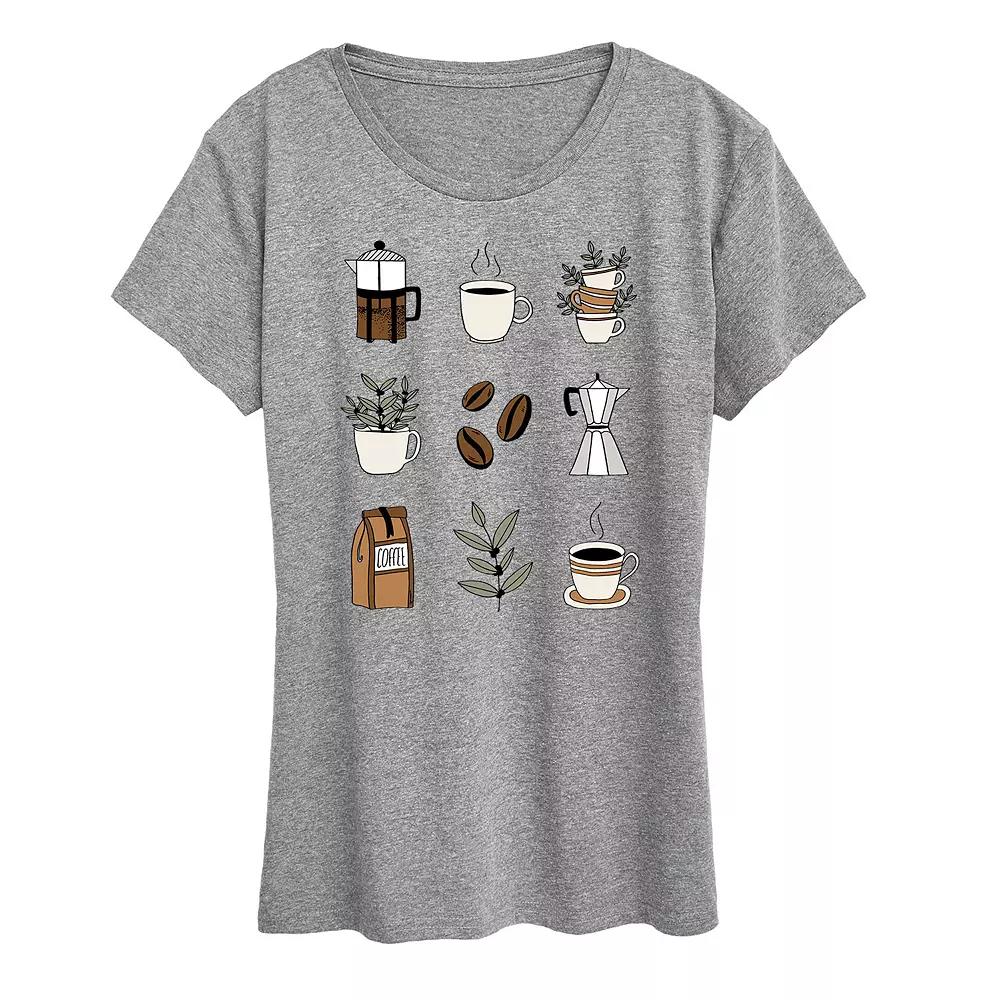 Women's Coffee Grid Graphic Tee, Size: Small, Grey Gray Product Image