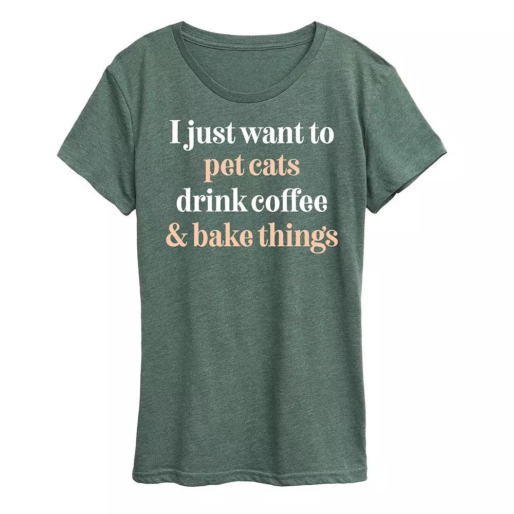 Women's Pet Cats Drink Coffee Bake Graphic Tee,  Product Image