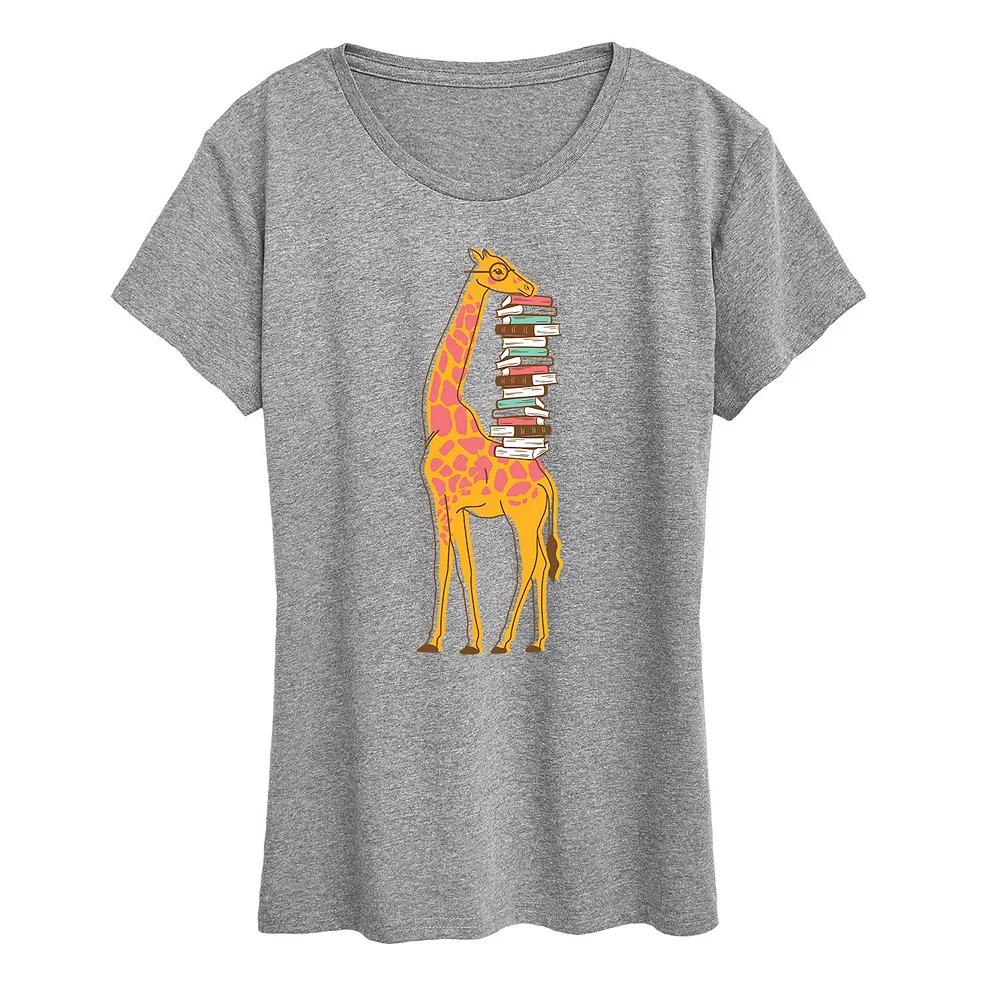 Women's Giraffe Carrying Books Graphic Tee, Girl's,  Product Image