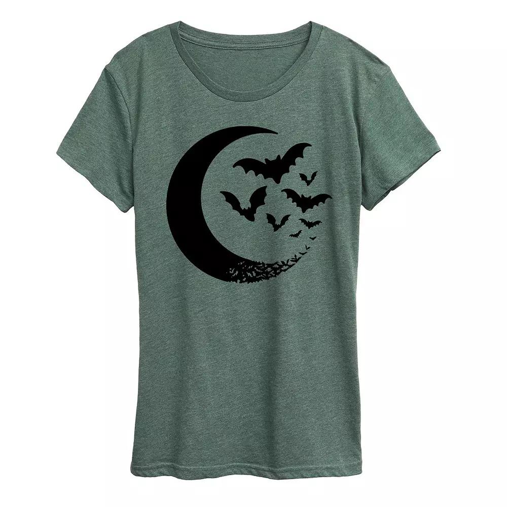 Women's Crescent Moon Bats Halloween Tee, Girl's,  Product Image