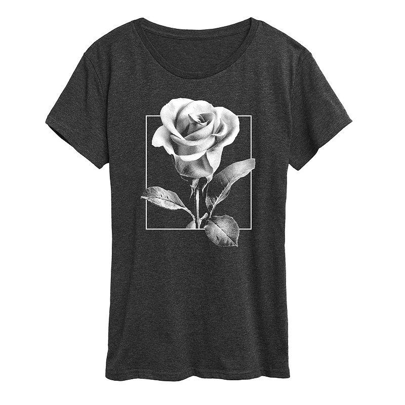 Plus Size White Rose Graphic Tee, Womens Heather Grey Product Image